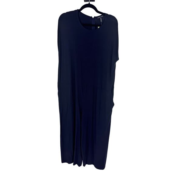 EILEEN FISHER Jumpsuit Wide Leg Cropped Short Sleeve Pockets Jersey Knit Black - Picture 3 of 4